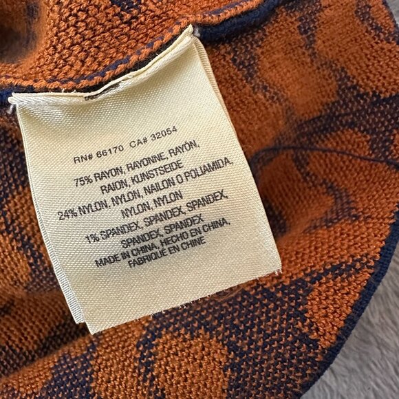 Maeve Anthropologier Navy Blue Orange Motif Knit Midi Skirt LARGE - Picture 4 of 6